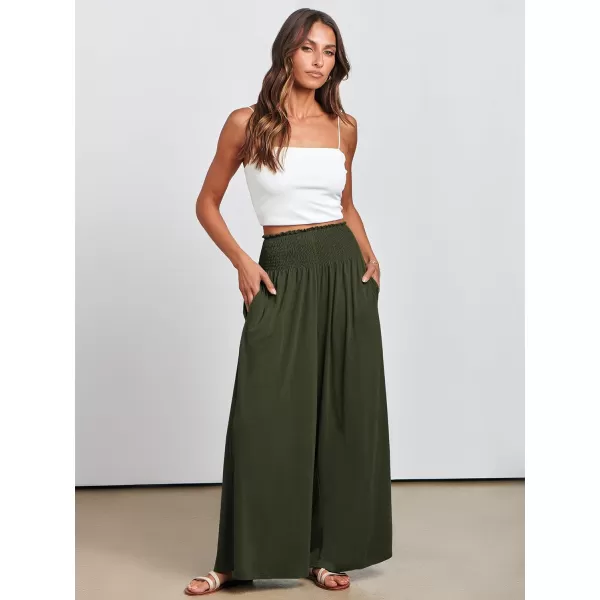 imageANRABESS Women Palazzo Pants Summer Boho Wide Leg High Waist Casual Loose Lounge Pant Trousers with PocketArmy Green