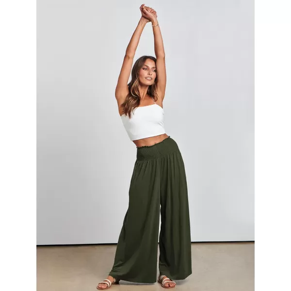 imageANRABESS Women Palazzo Pants Summer Boho Wide Leg High Waist Casual Loose Lounge Pant Trousers with PocketArmy Green