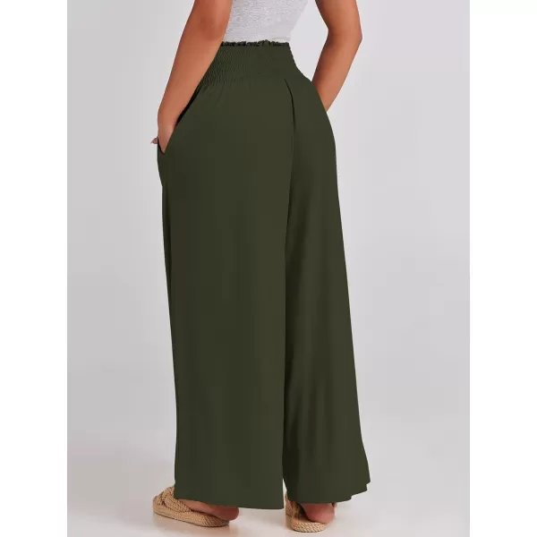 imageANRABESS Women Palazzo Pants Summer Boho Wide Leg High Waist Casual Loose Lounge Pant Trousers with PocketArmy Green