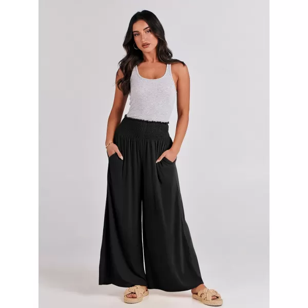 imageANRABESS Women Palazzo Pants Summer Boho Wide Leg High Waist Casual Loose Lounge Pant Trousers with PocketBlack