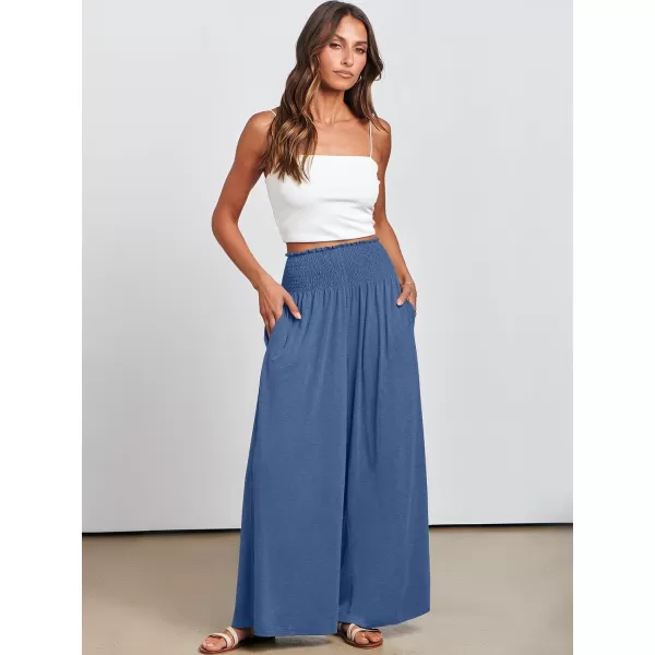 imageANRABESS Women Palazzo Pants Summer Boho Wide Leg High Waist Casual Loose Lounge Pant Trousers with PocketBlue