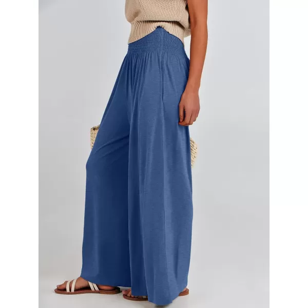 imageANRABESS Women Palazzo Pants Summer Boho Wide Leg High Waist Casual Loose Lounge Pant Trousers with PocketBlue