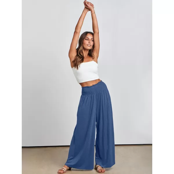 imageANRABESS Women Palazzo Pants Summer Boho Wide Leg High Waist Casual Loose Lounge Pant Trousers with PocketBlue