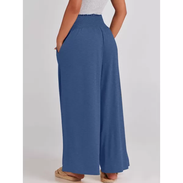 imageANRABESS Women Palazzo Pants Summer Boho Wide Leg High Waist Casual Loose Lounge Pant Trousers with PocketBlue