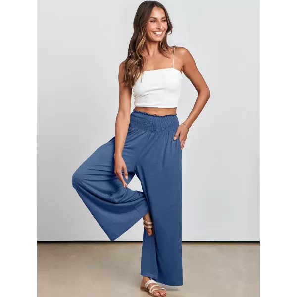 imageANRABESS Women Palazzo Pants Summer Boho Wide Leg High Waist Casual Loose Lounge Pant Trousers with PocketBlue