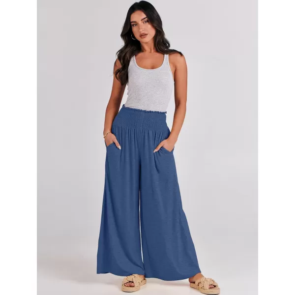 imageANRABESS Women Palazzo Pants Summer Boho Wide Leg High Waist Casual Loose Lounge Pant Trousers with PocketBlue