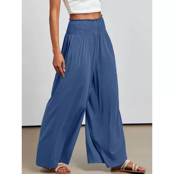 imageANRABESS Women Palazzo Pants Summer Boho Wide Leg High Waist Casual Loose Lounge Pant Trousers with PocketBlue