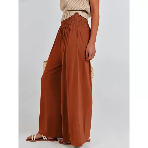 imageANRABESS Women Palazzo Pants Summer Boho Wide Leg High Waist Casual Loose Lounge Pant Trousers with PocketBrick Red