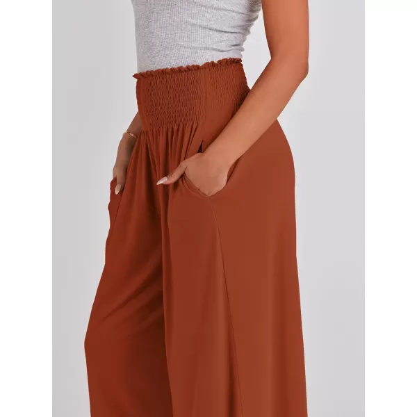 imageANRABESS Women Palazzo Pants Summer Boho Wide Leg High Waist Casual Loose Lounge Pant Trousers with PocketBrick Red