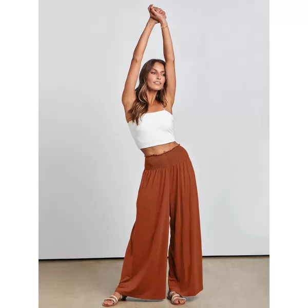 imageANRABESS Women Palazzo Pants Summer Boho Wide Leg High Waist Casual Loose Lounge Pant Trousers with PocketBrick Red