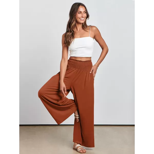 imageANRABESS Women Palazzo Pants Summer Boho Wide Leg High Waist Casual Loose Lounge Pant Trousers with PocketBrick Red