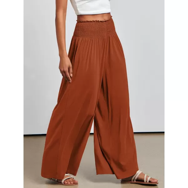 imageANRABESS Women Palazzo Pants Summer Boho Wide Leg High Waist Casual Loose Lounge Pant Trousers with PocketBrick Red
