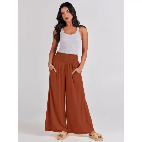 imageANRABESS Women Palazzo Pants Summer Boho Wide Leg High Waist Casual Loose Lounge Pant Trousers with PocketBrick Red