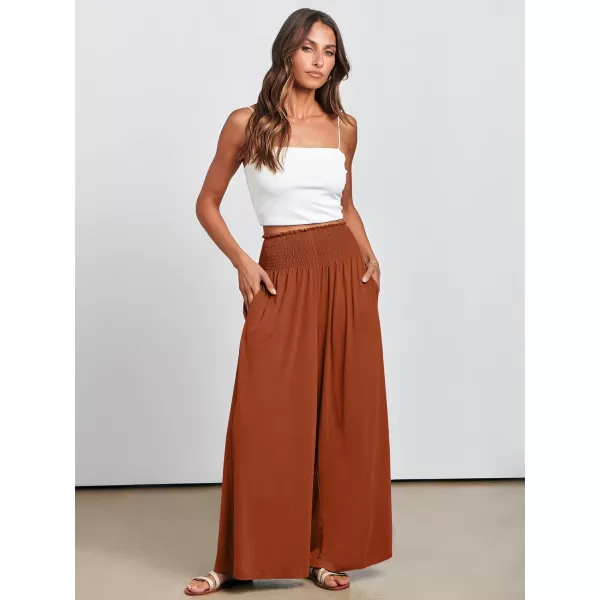 imageANRABESS Women Palazzo Pants Summer Boho Wide Leg High Waist Casual Loose Lounge Pant Trousers with PocketBrick Red