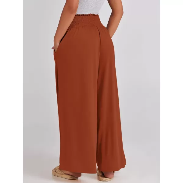 imageANRABESS Women Palazzo Pants Summer Boho Wide Leg High Waist Casual Loose Lounge Pant Trousers with PocketBrick Red