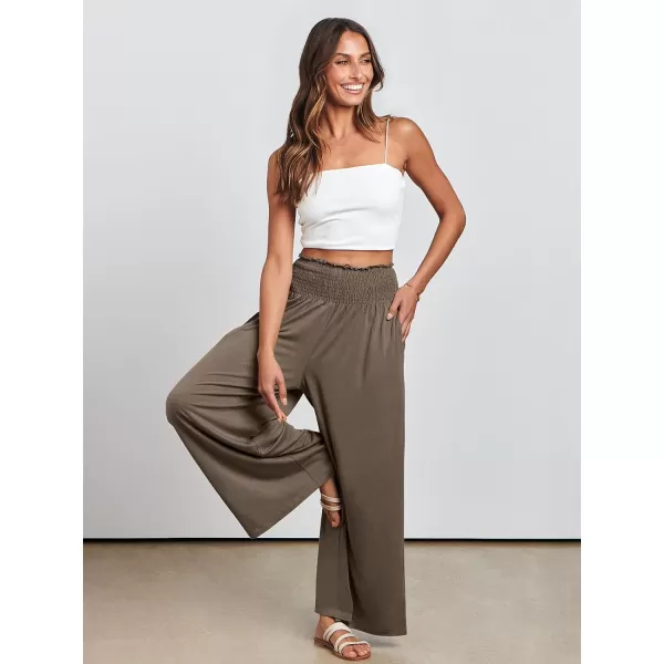 imageANRABESS Women Palazzo Pants Summer Boho Wide Leg High Waist Casual Loose Lounge Pant Trousers with PocketCoffee