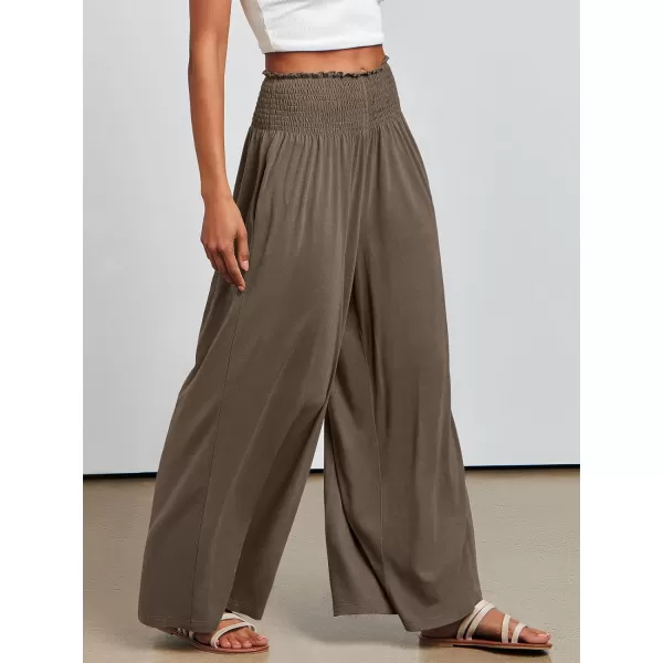 imageANRABESS Women Palazzo Pants Summer Boho Wide Leg High Waist Casual Loose Lounge Pant Trousers with PocketCoffee