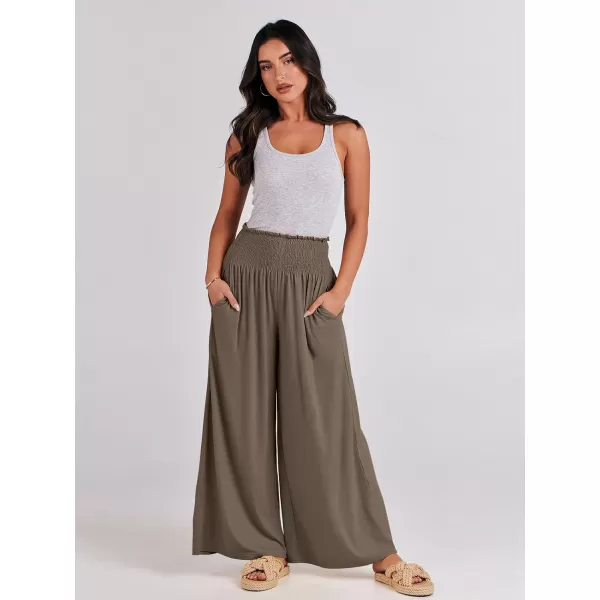 imageANRABESS Women Palazzo Pants Summer Boho Wide Leg High Waist Casual Loose Lounge Pant Trousers with PocketCoffee