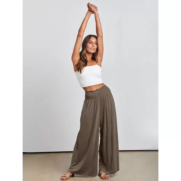 imageANRABESS Women Palazzo Pants Summer Boho Wide Leg High Waist Casual Loose Lounge Pant Trousers with PocketCoffee
