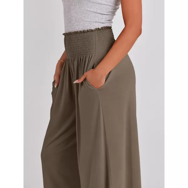 imageANRABESS Women Palazzo Pants Summer Boho Wide Leg High Waist Casual Loose Lounge Pant Trousers with PocketCoffee
