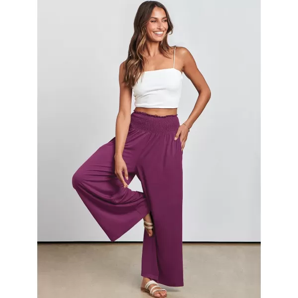 imageANRABESS Women Palazzo Pants Summer Boho Wide Leg High Waist Casual Loose Lounge Pant Trousers with PocketDark Purple