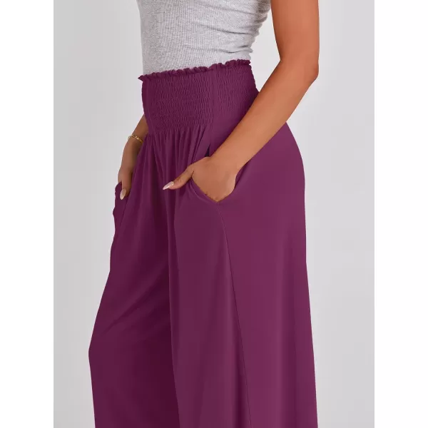 imageANRABESS Women Palazzo Pants Summer Boho Wide Leg High Waist Casual Loose Lounge Pant Trousers with PocketDark Purple