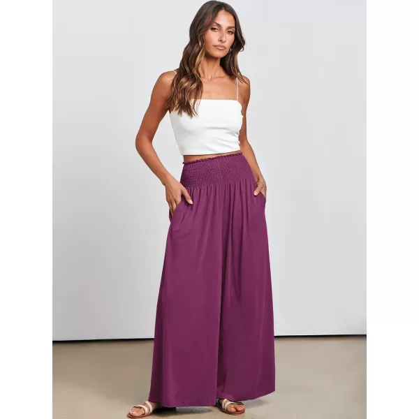 imageANRABESS Women Palazzo Pants Summer Boho Wide Leg High Waist Casual Loose Lounge Pant Trousers with PocketDark Purple