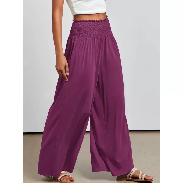imageANRABESS Women Palazzo Pants Summer Boho Wide Leg High Waist Casual Loose Lounge Pant Trousers with PocketDark Purple