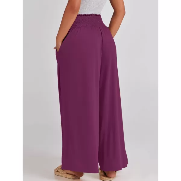 imageANRABESS Women Palazzo Pants Summer Boho Wide Leg High Waist Casual Loose Lounge Pant Trousers with PocketDark Purple