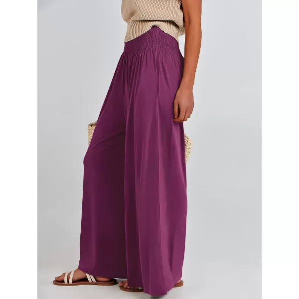imageANRABESS Women Palazzo Pants Summer Boho Wide Leg High Waist Casual Loose Lounge Pant Trousers with PocketDark Purple