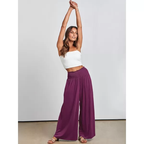 imageANRABESS Women Palazzo Pants Summer Boho Wide Leg High Waist Casual Loose Lounge Pant Trousers with PocketDark Purple