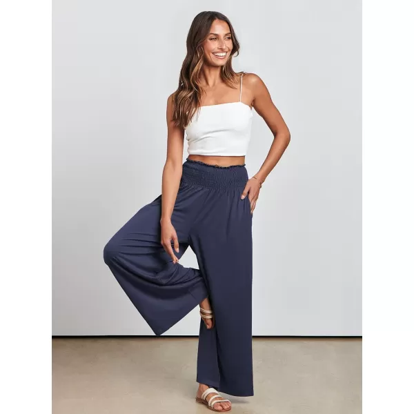 imageANRABESS Women Palazzo Pants Summer Boho Wide Leg High Waist Casual Loose Lounge Pant Trousers with PocketDeep Blue