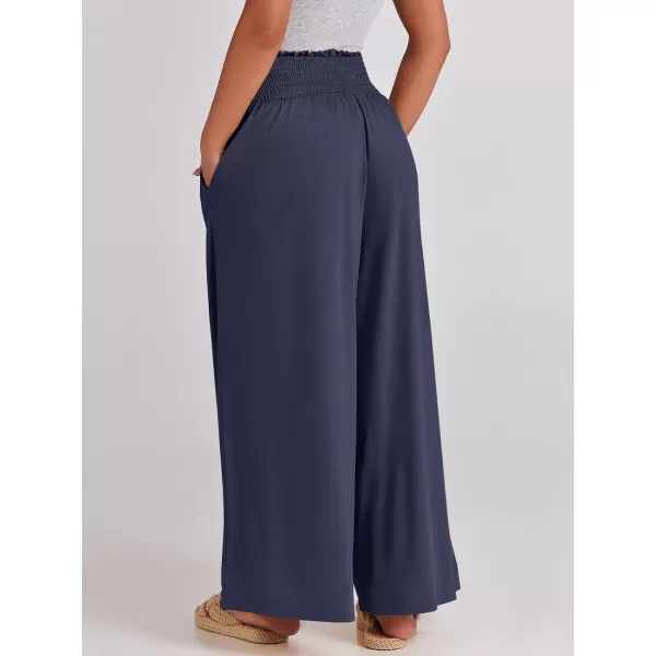 imageANRABESS Women Palazzo Pants Summer Boho Wide Leg High Waist Casual Loose Lounge Pant Trousers with PocketDeep Blue