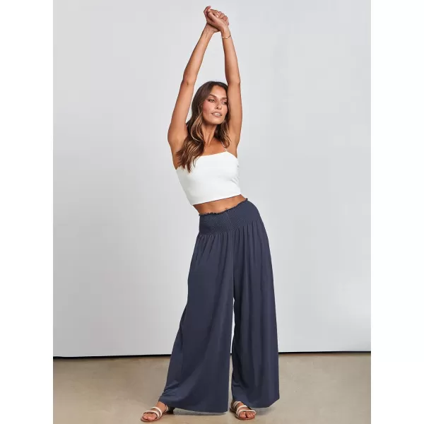 imageANRABESS Women Palazzo Pants Summer Boho Wide Leg High Waist Casual Loose Lounge Pant Trousers with PocketDeep Blue