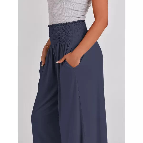 imageANRABESS Women Palazzo Pants Summer Boho Wide Leg High Waist Casual Loose Lounge Pant Trousers with PocketDeep Blue