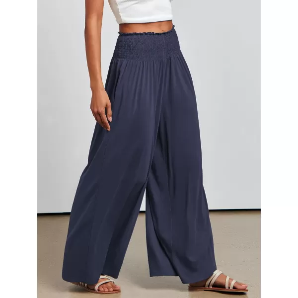 imageANRABESS Women Palazzo Pants Summer Boho Wide Leg High Waist Casual Loose Lounge Pant Trousers with PocketDeep Blue