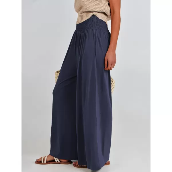 imageANRABESS Women Palazzo Pants Summer Boho Wide Leg High Waist Casual Loose Lounge Pant Trousers with PocketDeep Blue