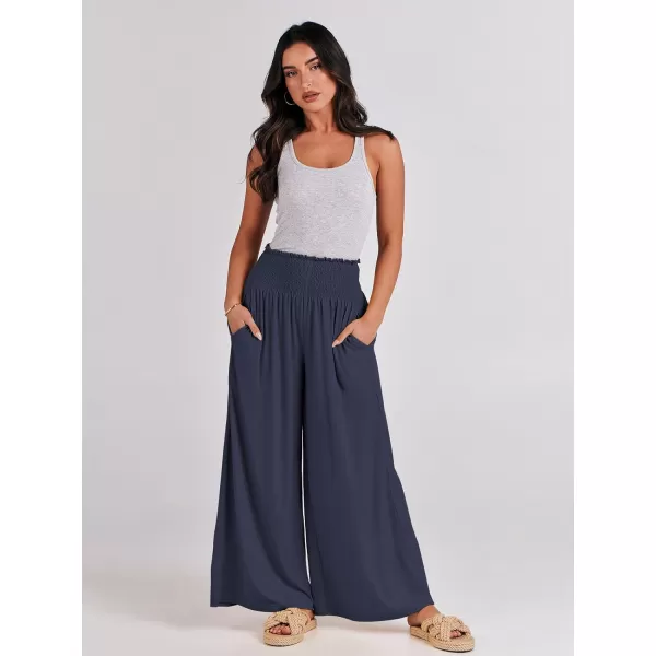 imageANRABESS Women Palazzo Pants Summer Boho Wide Leg High Waist Casual Loose Lounge Pant Trousers with PocketDeep Blue