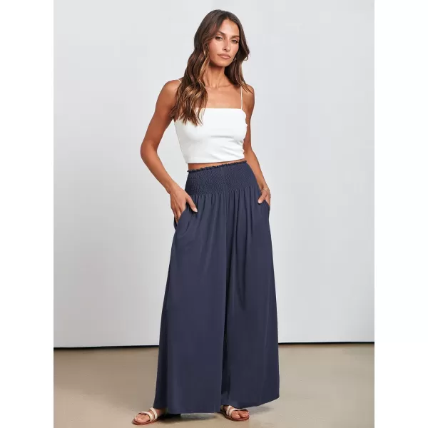 imageANRABESS Women Palazzo Pants Summer Boho Wide Leg High Waist Casual Loose Lounge Pant Trousers with PocketDeep Blue