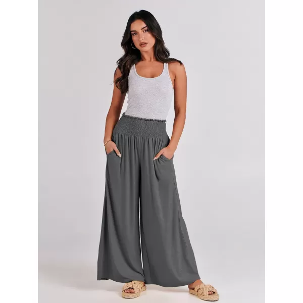 imageANRABESS Women Palazzo Pants Summer Boho Wide Leg High Waist Casual Loose Lounge Pant Trousers with PocketGrey