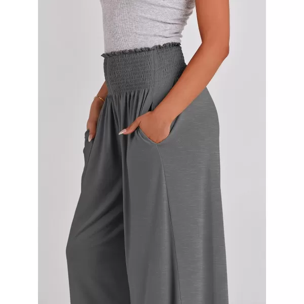 imageANRABESS Women Palazzo Pants Summer Boho Wide Leg High Waist Casual Loose Lounge Pant Trousers with PocketGrey