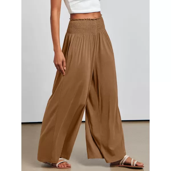 imageANRABESS Women Palazzo Pants Summer Boho Wide Leg High Waist Casual Loose Lounge Pant Trousers with PocketKhaki