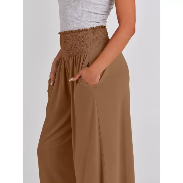 imageANRABESS Women Palazzo Pants Summer Boho Wide Leg High Waist Casual Loose Lounge Pant Trousers with PocketKhaki