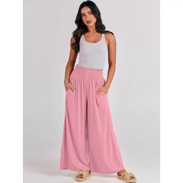 imageANRABESS Women Palazzo Pants Summer Boho Wide Leg High Waist Casual Loose Lounge Pant Trousers with PocketPink
