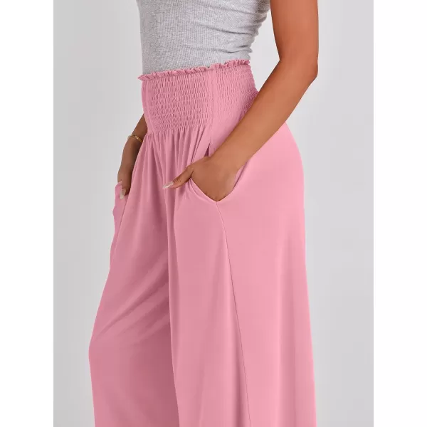 imageANRABESS Women Palazzo Pants Summer Boho Wide Leg High Waist Casual Loose Lounge Pant Trousers with PocketPink