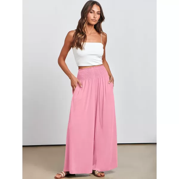 imageANRABESS Women Palazzo Pants Summer Boho Wide Leg High Waist Casual Loose Lounge Pant Trousers with PocketPink