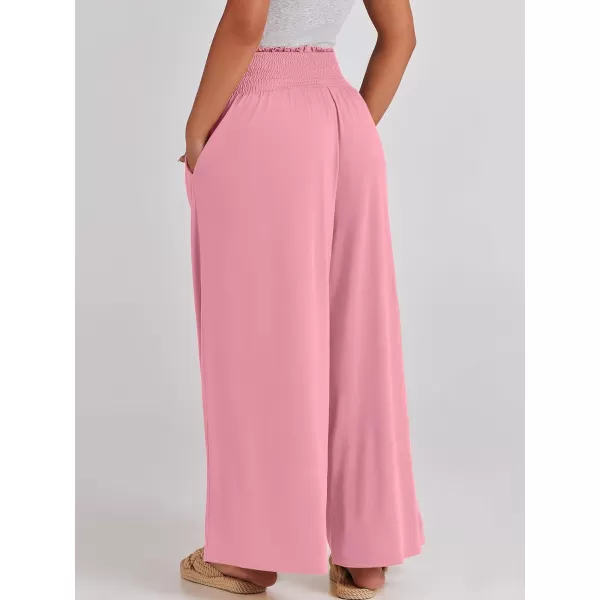 imageANRABESS Women Palazzo Pants Summer Boho Wide Leg High Waist Casual Loose Lounge Pant Trousers with PocketPink