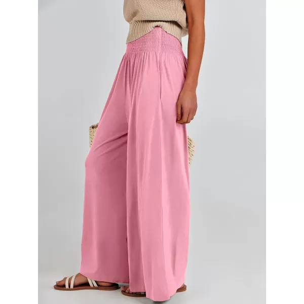 imageANRABESS Women Palazzo Pants Summer Boho Wide Leg High Waist Casual Loose Lounge Pant Trousers with PocketPink