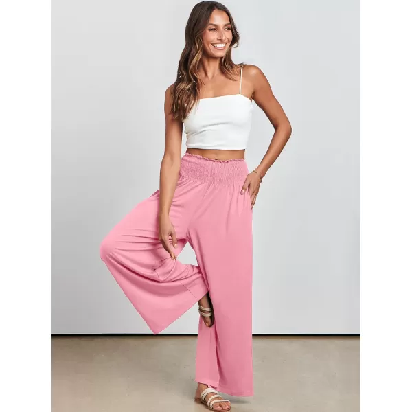 imageANRABESS Women Palazzo Pants Summer Boho Wide Leg High Waist Casual Loose Lounge Pant Trousers with PocketPink