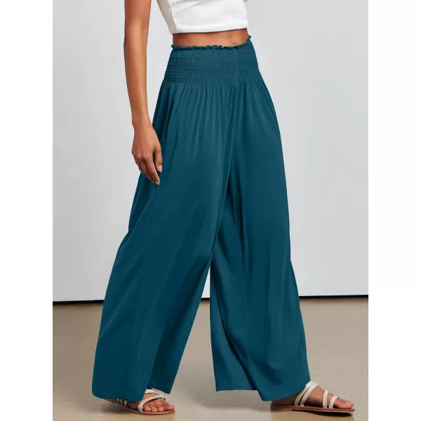 imageANRABESS Women Palazzo Pants Summer Boho Wide Leg High Waist Casual Loose Lounge Pant Trousers with PocketTeal Blue
